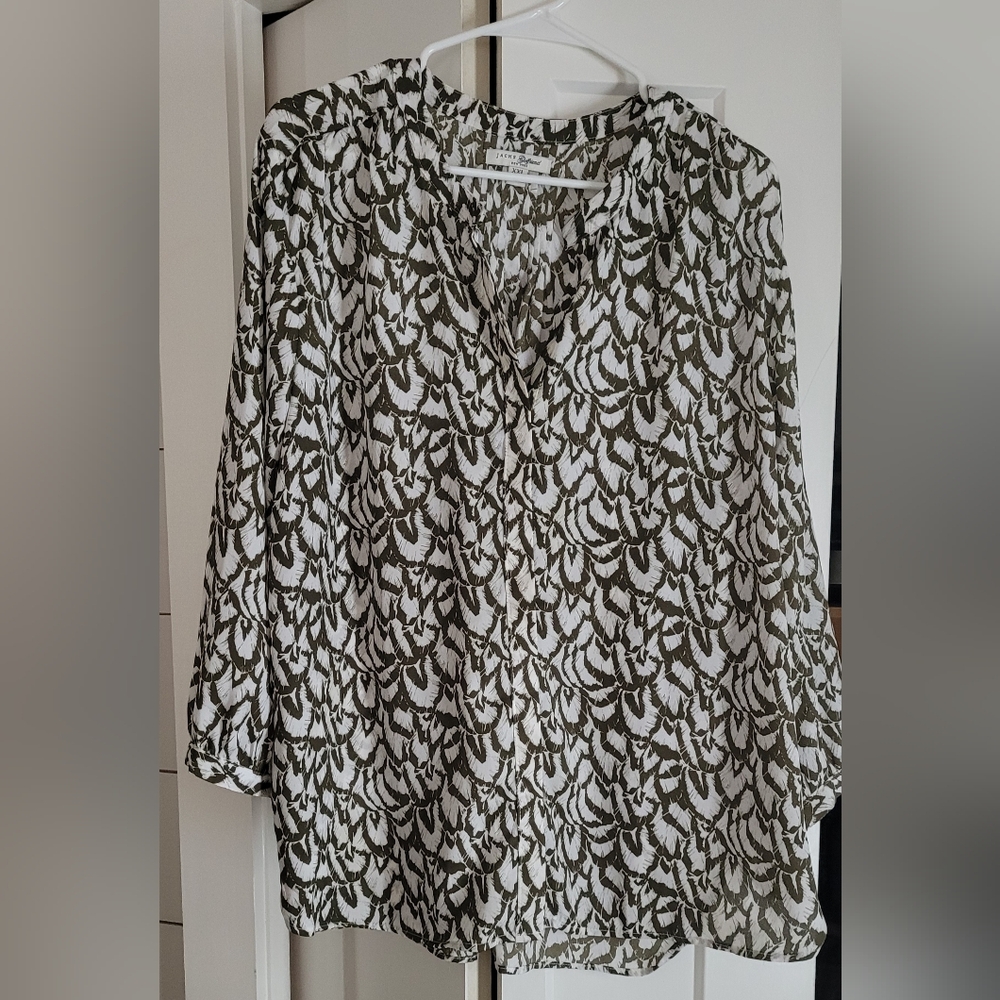 JACHS Girlfriend Olive and White Blouse